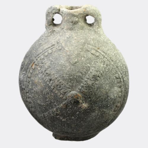 Egyptian Ptolemaic moulded pottery flask