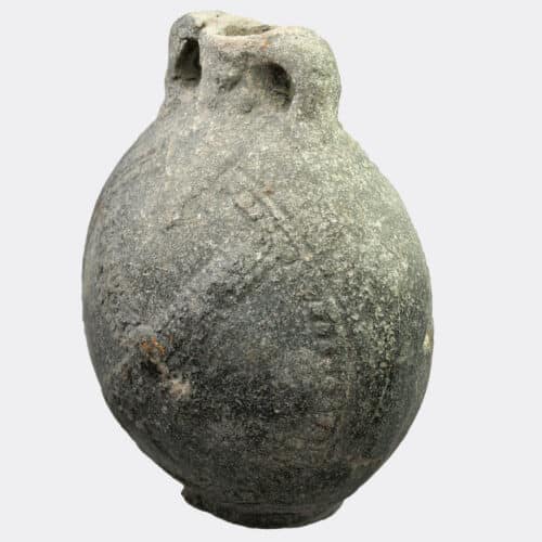 Egyptian Ptolemaic moulded pottery flask