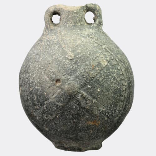 Egyptian Ptolemaic moulded pottery flask