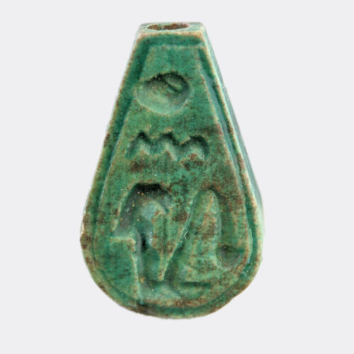 Egyptian New Kingdom glazed steatite inscribed bead
