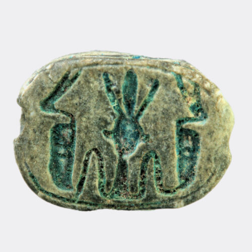 Egyptian glazed scarab with Hathor head, ex. al Thani collection